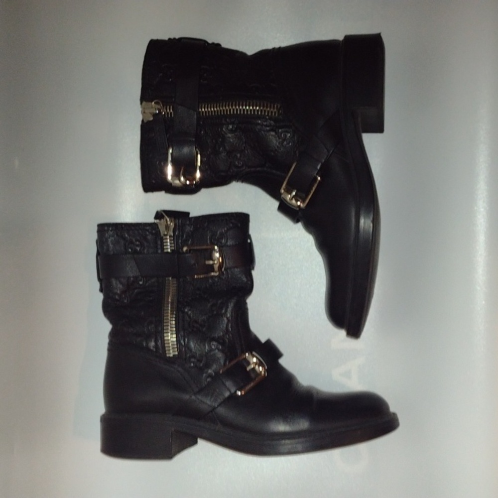 GUCCI Black Leather GG Guccissima Biker Boots 🖤 AUTHENTIC! - Picture 9 of 16